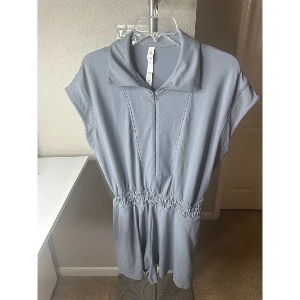Rae Mode Romper Womens Medium Blue Excellent Half Zip Smocked Waist JP5082